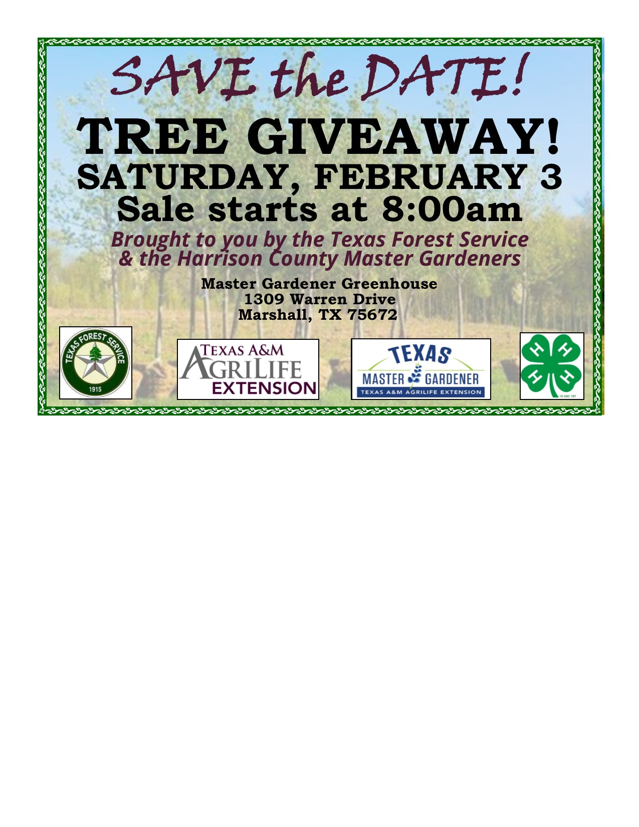 Tree Giveaway! February 3, 2024 Harrison County